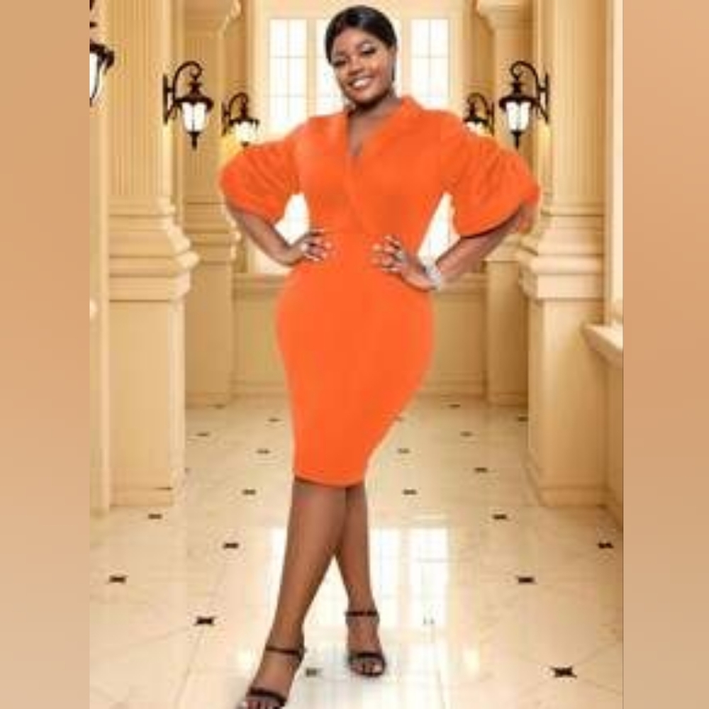 Shein- New Plus Size 4x Orange puff sleeve A-line party dress! 🔥